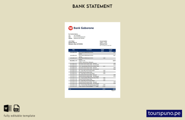 listo para imprimir plantilla de Excel de extracto bancario de Botswana Bank Gab